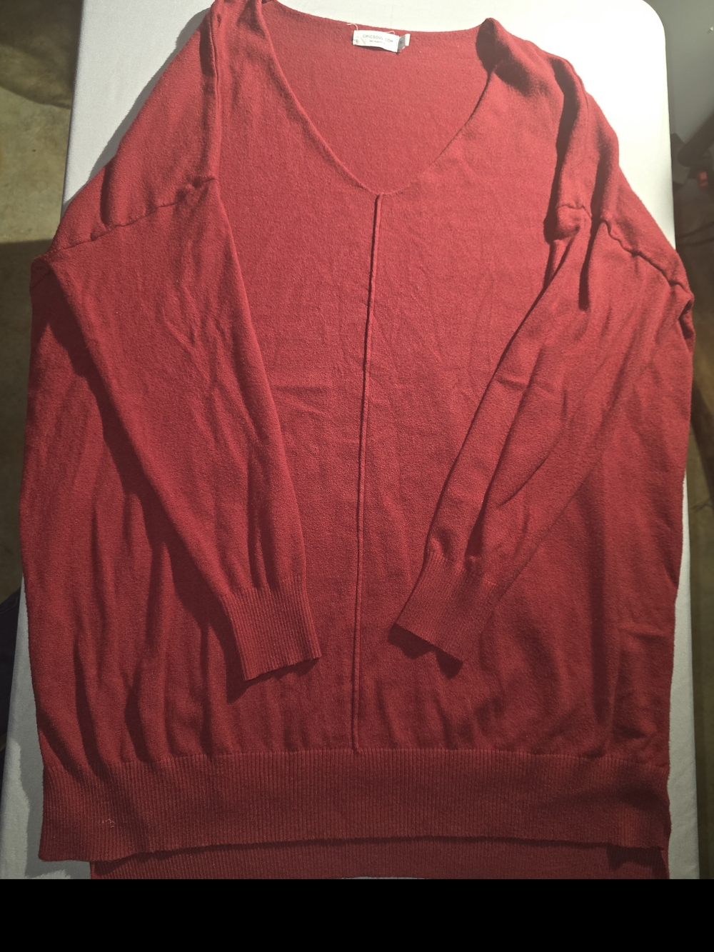 Chic Soul Oversize Tunic Red V-Neck Lightweight Knit Sweater